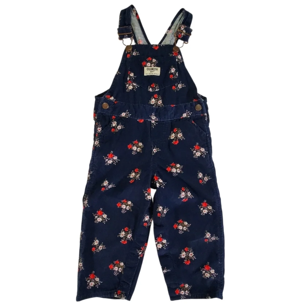 K1111 * OshKosh B'Gosh Navy Blue Floral Corduroy Bib Overalls Size 24M